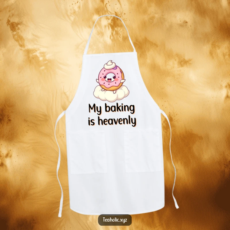 Playful bubbly donut character, bouncing on a whipped cream cloud, ideal for kitchen fun and chefs.