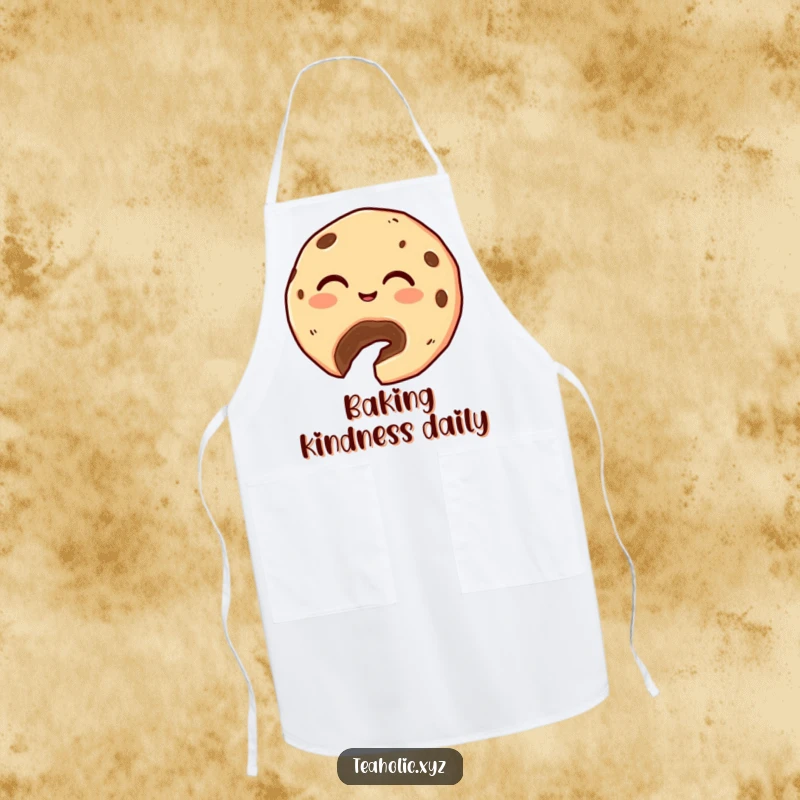 Funny Cookie Apron: A giggling cookie with a bite taken out generously offers a crumb, making kitchen tasks more enjoyable.