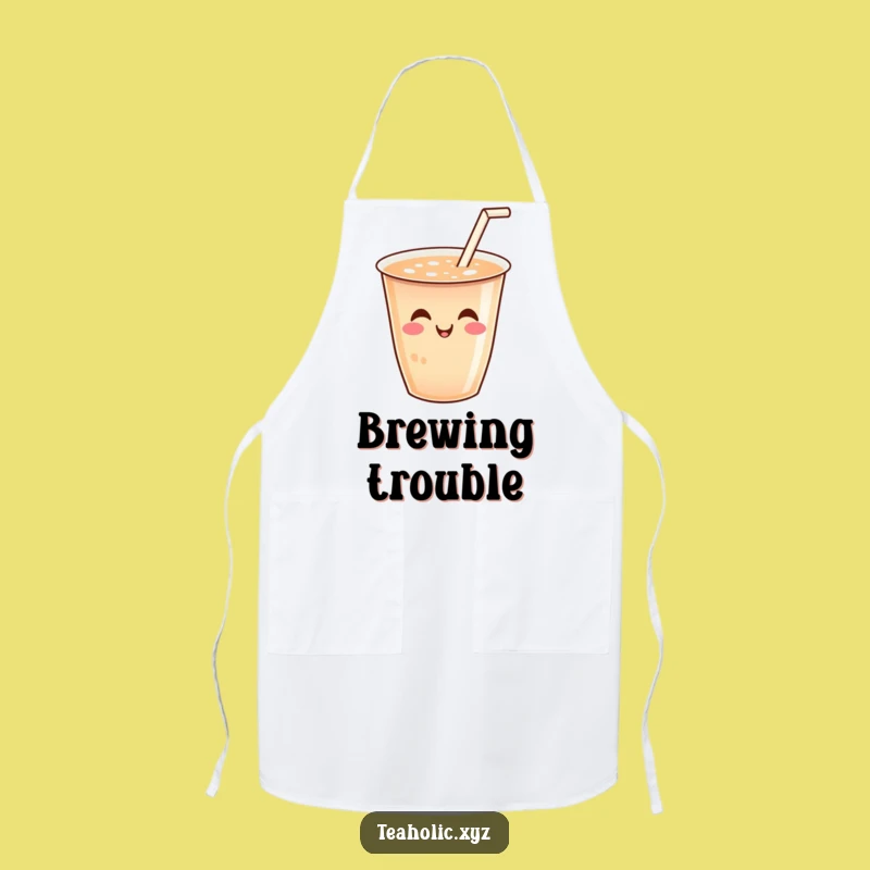 Funny Kitchen Apron - Smiling Tea Cup with Wiggling Straw, Chef's Gift
