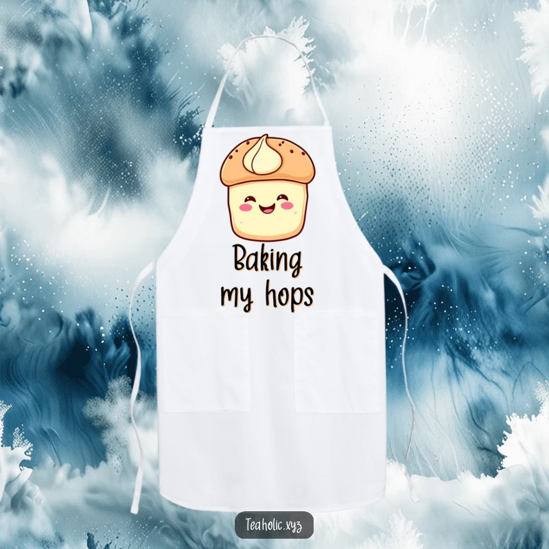 Funny Apron: A happy scone with cream performs a joyful hop, perfect attire for a fun baker.