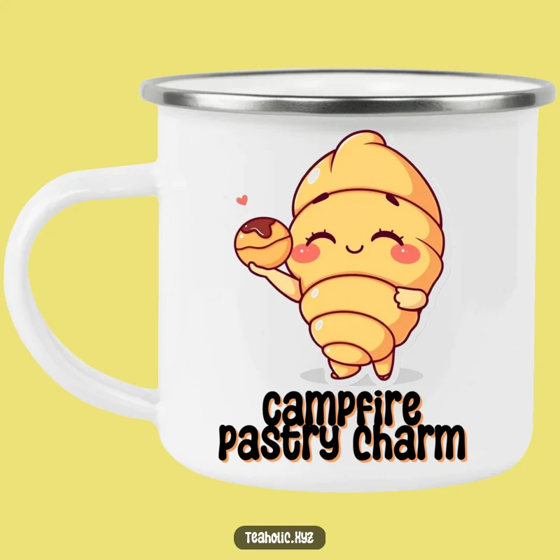 Funny Croissant Wink Camping Mug: Pastry Pal Outdoor Treat - Rugged Funny Gift