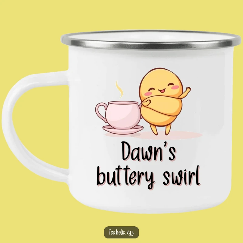 Funny Giggling Croissant Twirl Camping Mug - Adventure Fuel with Pastry Charm