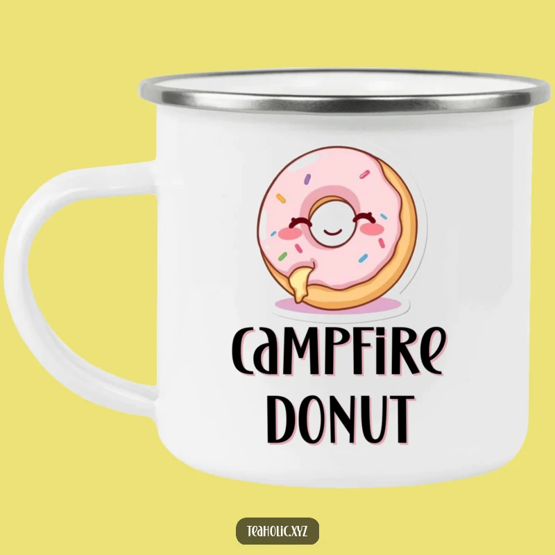 Funny Donut Enamel Camping Mug - Happy Winking Donut, Sweet Outdoor Gift