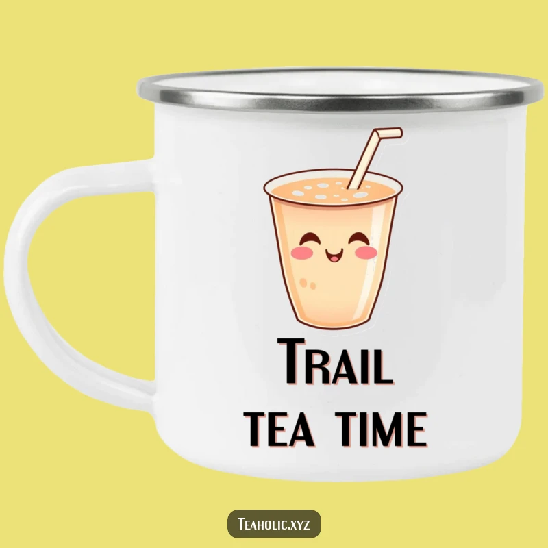 Funny Enamel Camping Mug - Joyful Tea Cup with Wiggling Straw, Outdoor Gift