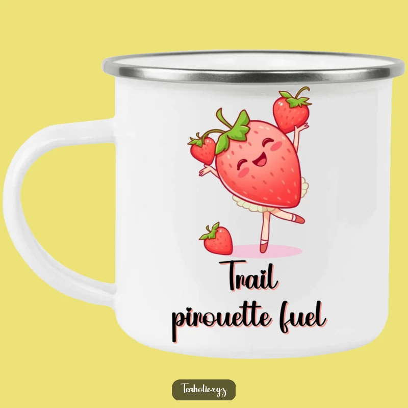Funny Strawberry Ballet Camping Mug: Joyful Pirouette Outdoor Sip, Gift
