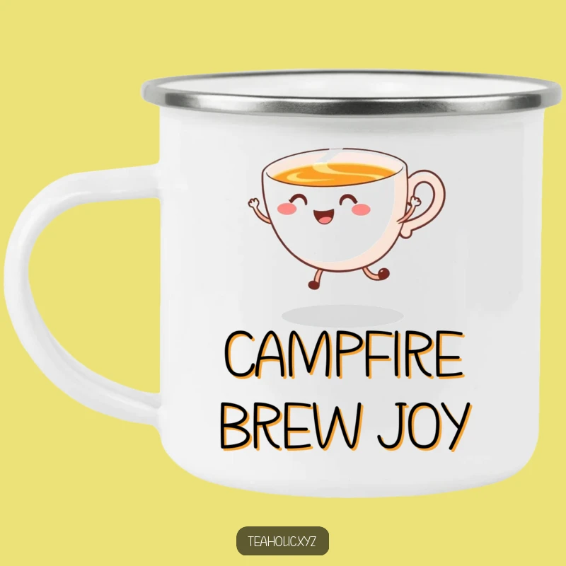 Funny Tea Cup Camping Mug: Happy Jump Outdoor Fun Funny Gift