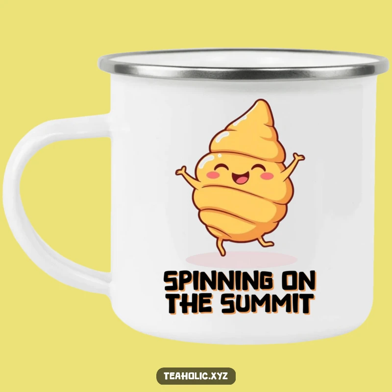 Funny Croissant Spin Camping Mug: Durable Cheerful Pastry, Adventure Funny Gift