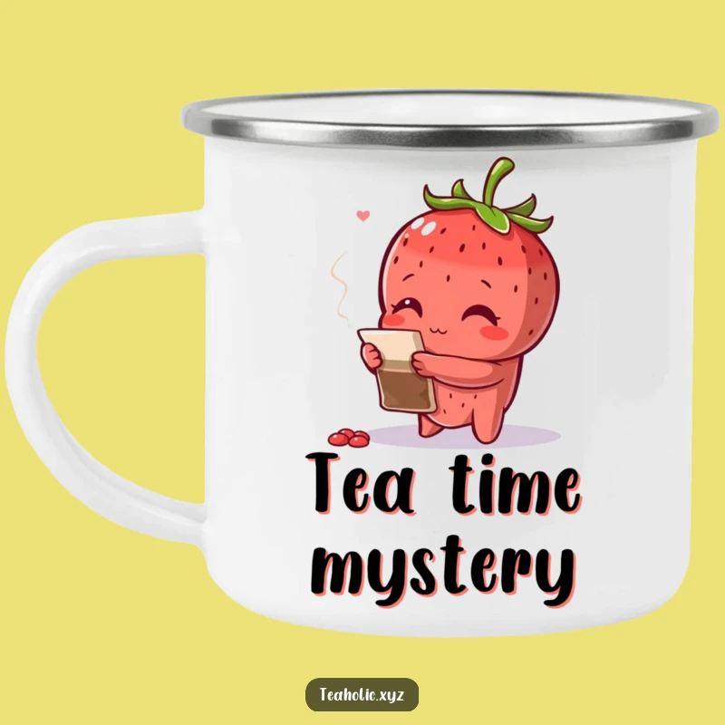 Funny Curious Strawberry Camping Mug - Durable Teabag Inspection Enamel Cup Gift