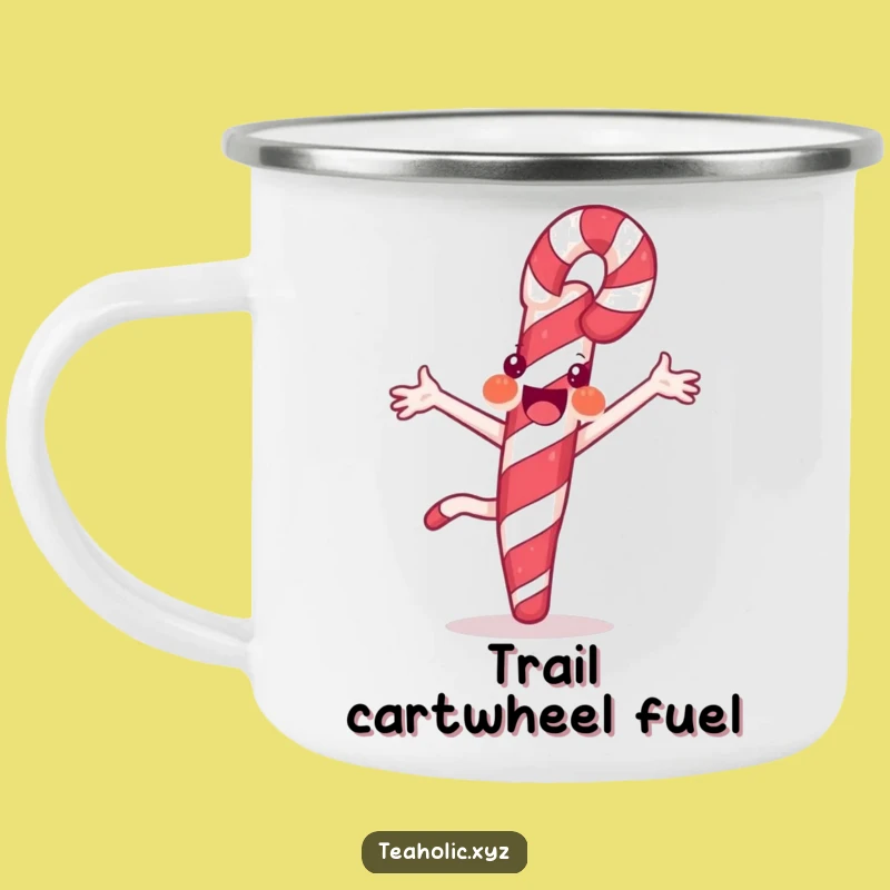 Funny Candy Cane Camping Mug: Joyful Cartwheeling Treat for Adventures