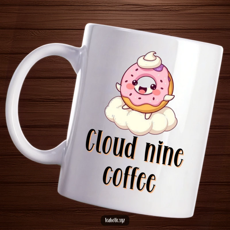 Bubbly donut character joyfully bouncing high on a soft, fluffy whipped cream cloud.