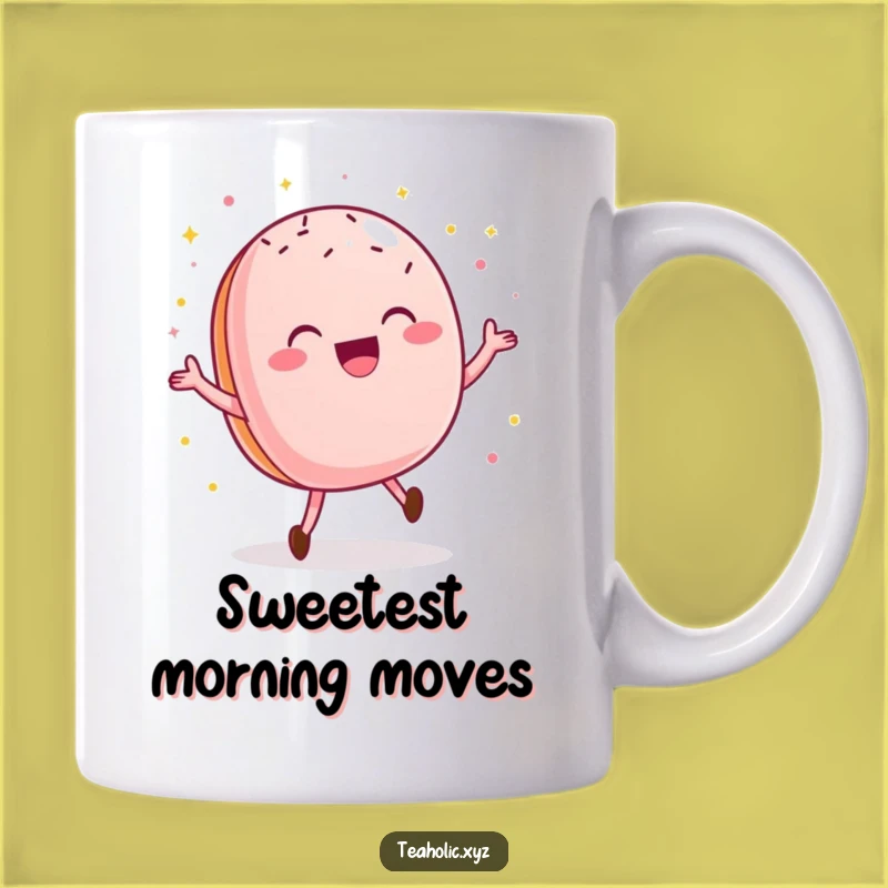 Funny Delighted Macaroon Mug: Happy Dance Treat for Sweet Pastry Lovers Gift