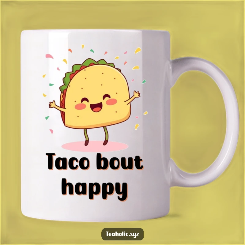 Funny Taco Lover Mug - Cheerful Dancing Taco with Confetti, Fiesta Gift