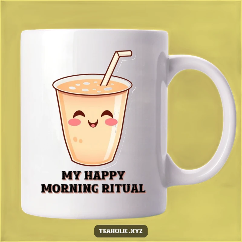 Funny Tea Lover Mug Present - Smiling Tea Cup with Wiggling Straw Design