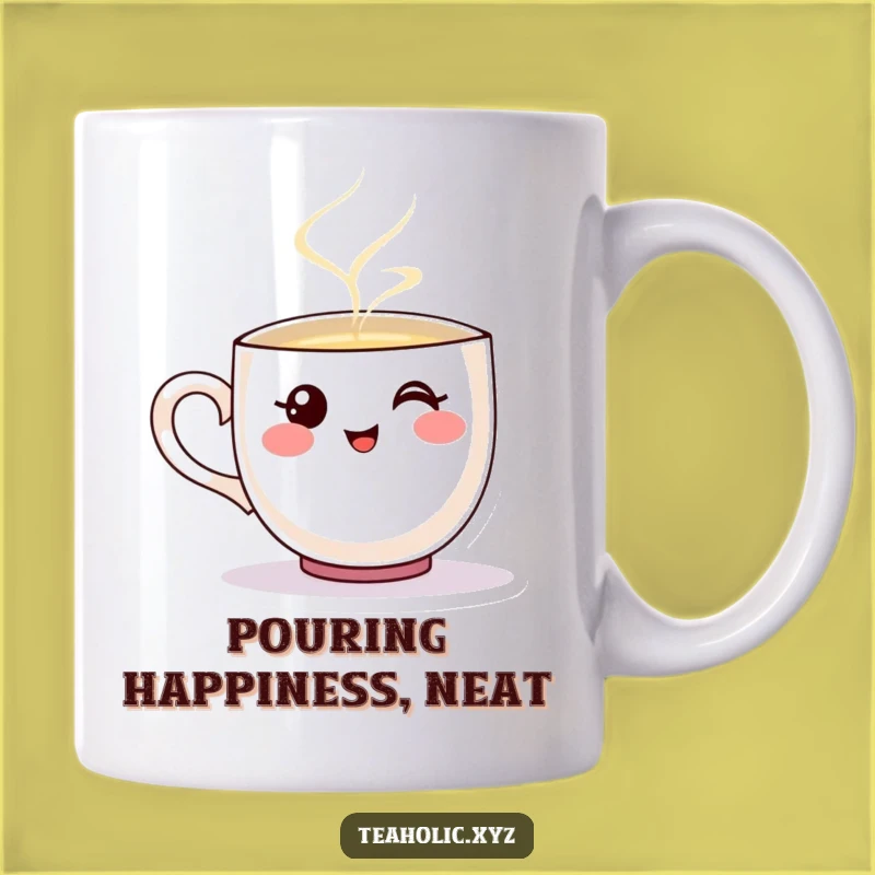 Funny Teacup Mug: Steaming Humor with a Happy Pouring Character