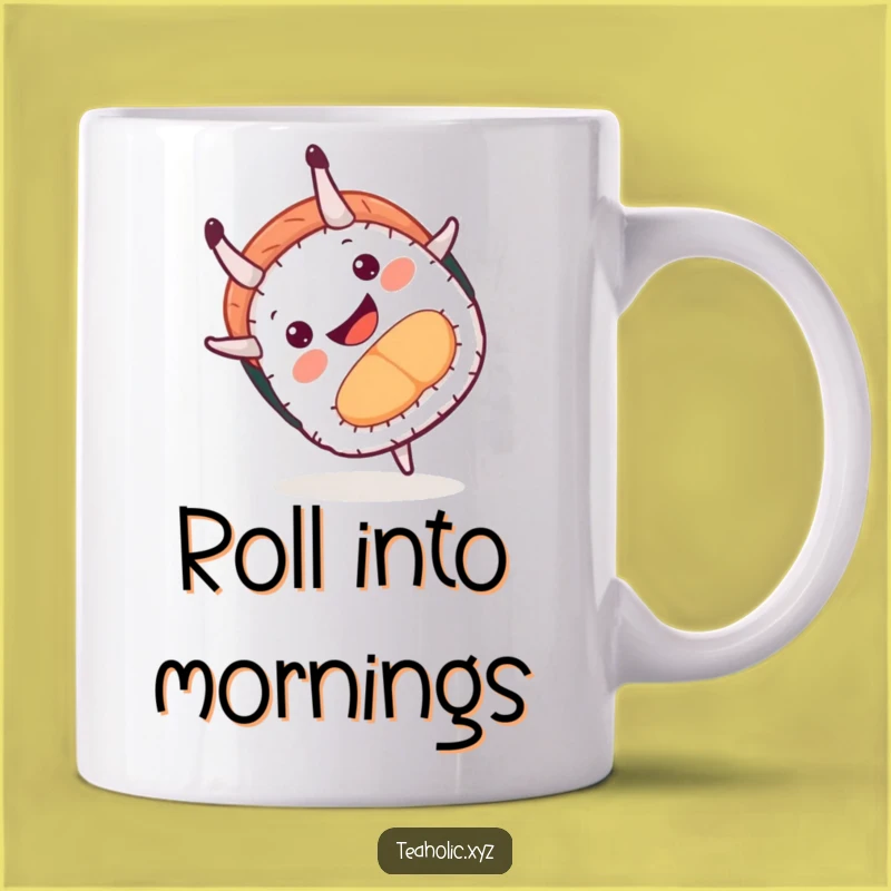 Funny Sushi Somersault Mug: Playful Food Character, Perfect Funny Gift for Sushi Lovers