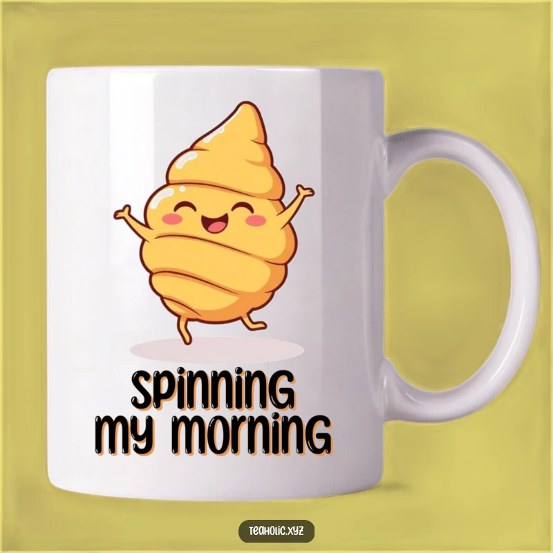 Funny Croissant Spin Mug: Cheerful Pastry Dancing Design, Perfect Funny Gift