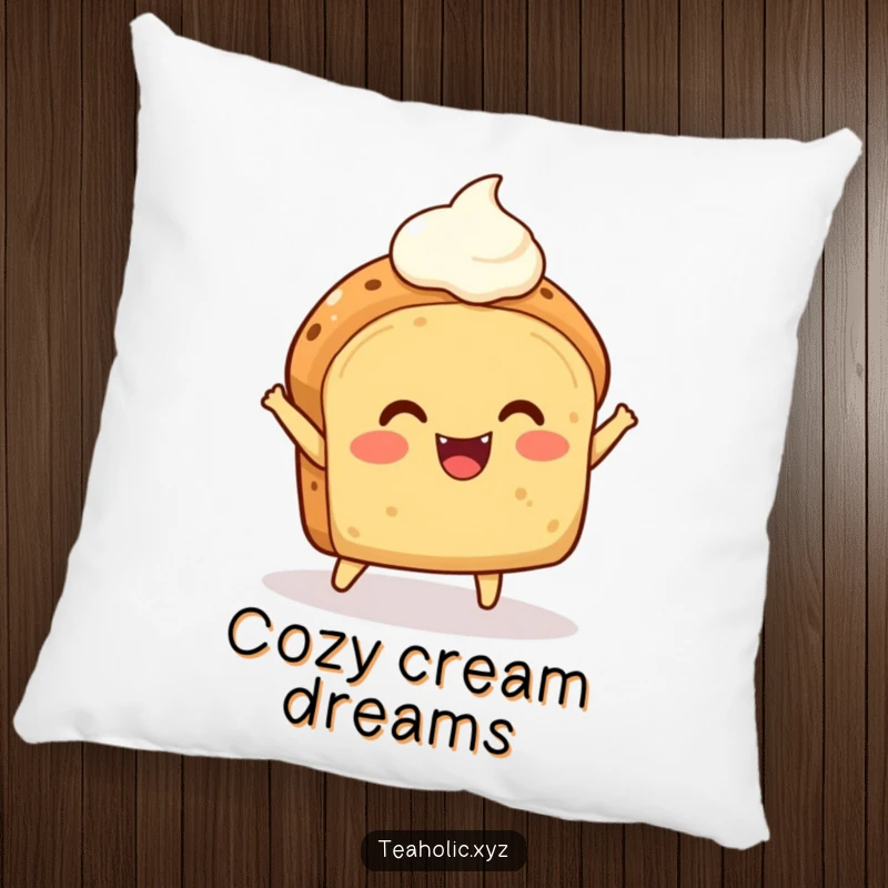 Funny Scone Pillow: A delighted scone with a dollop of cream bounces joyfully, offering cozy and humorous companionship.