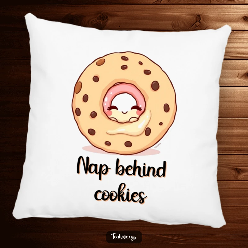 Funny pillow with a winking donut character peeking from behind a giant cookie, offering sweet comfort and charm.