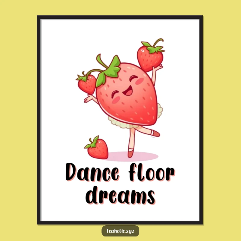 Funny Strawberry Ballet Digital Art: Joyful Pirouette Print, Instant Gift
