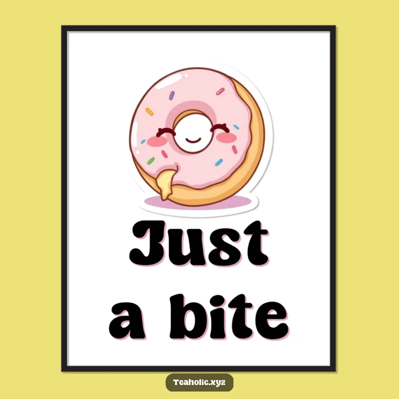 Funny Donut Wall Art - Happy Winking Donut with Bite Digital Print