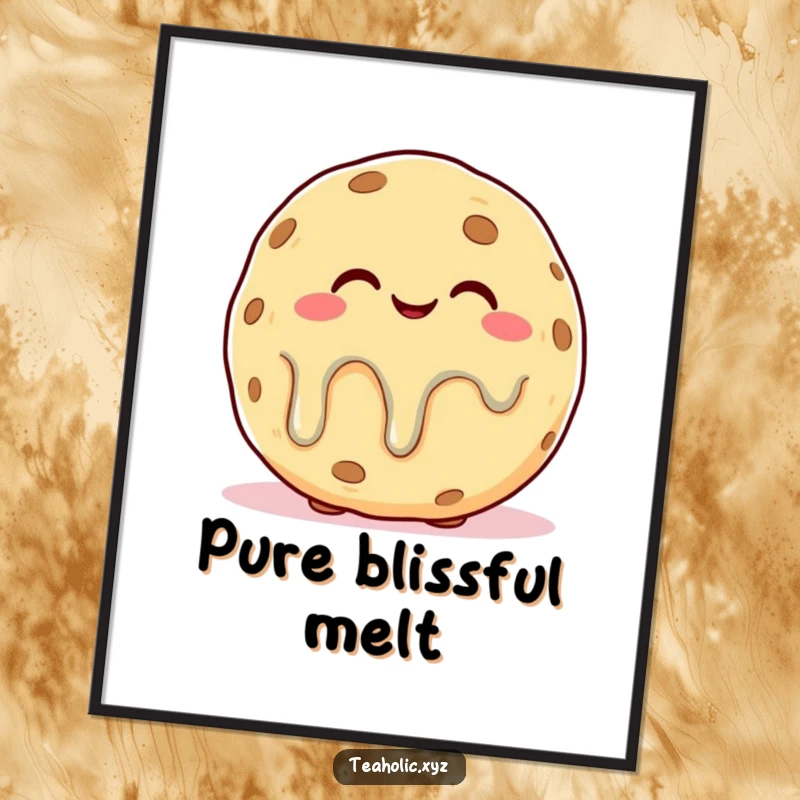 Funny digital art of a plump cookie character with a blissful, slightly melting expression, evoking cozy sweetness.