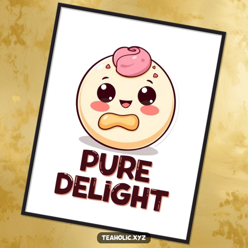 Funny digital art of a round pastry character with big dot eyes joyfully taking a big, delighted bite of itself.