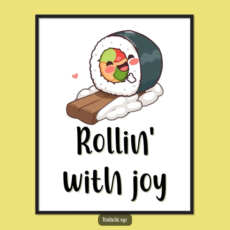 Funny Sushi Roll Digital Art: Gleeful Sushi Download, Instant Funny Gift