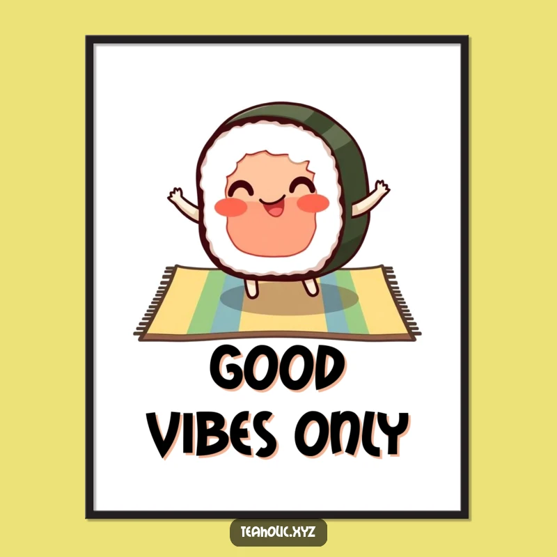 Funny Sushi Wall Art - Pleased Bouncing Sushi Slice Digital Print