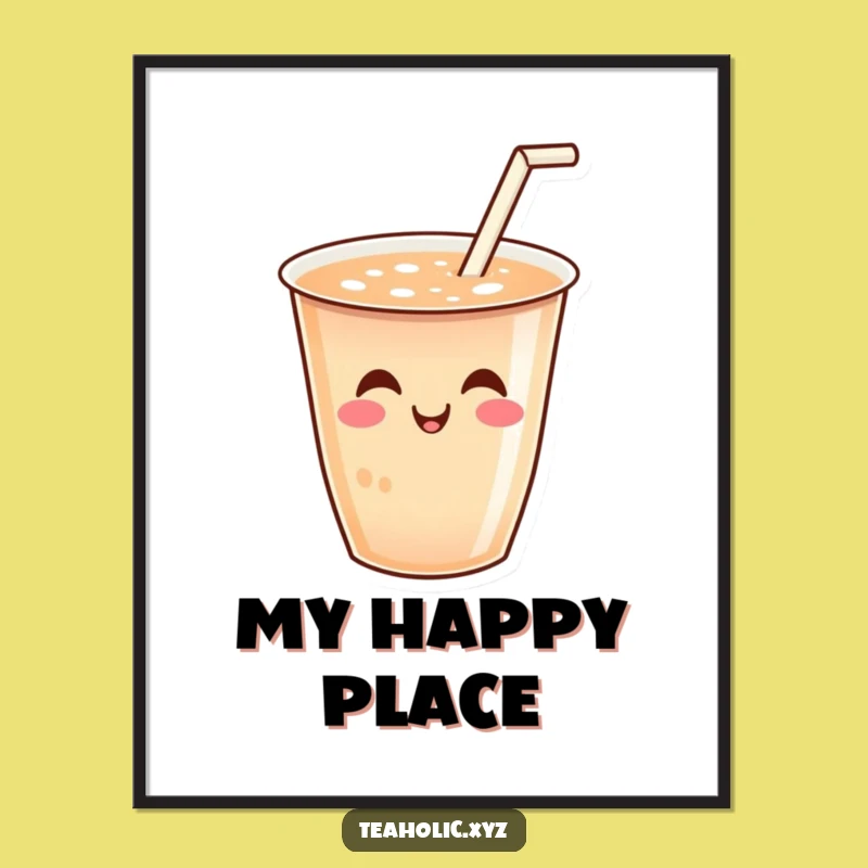 Funny Tea Wall Art - Smiling Tea Cup with Wiggling Straw Digital Print