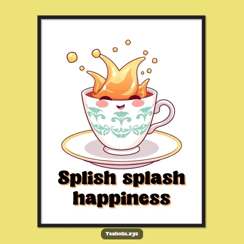 Funny Teacup Splash Digital Art: Cheerful Character Joy - Instant Funny Gift Download