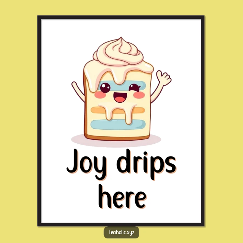 Funny Happy Cake Slice Digital Art - Waving Dessert Instant Download Gift
