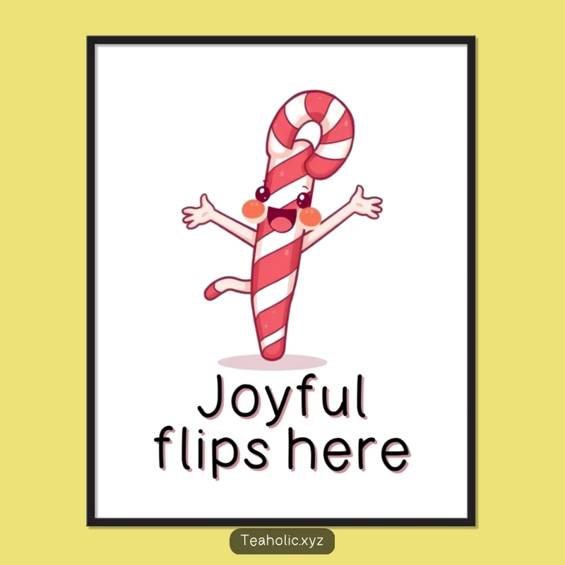 Funny Candy Cane Digital Art: Joyful Cartwheel Printable Decor