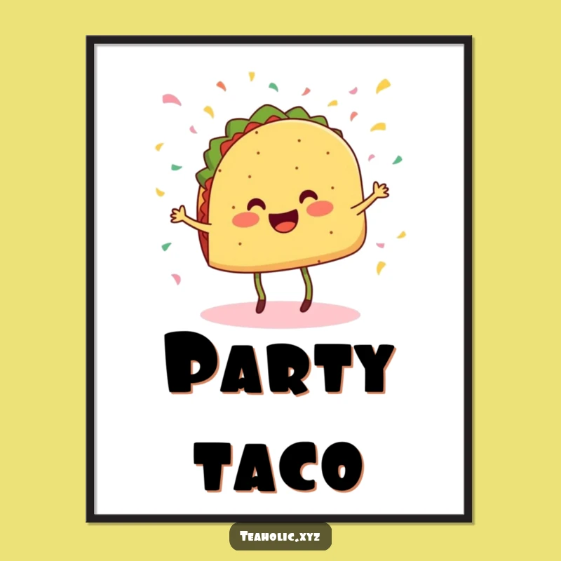 Funny Taco Wall Art - Cheerful Dancing Taco with Confetti Digital Print