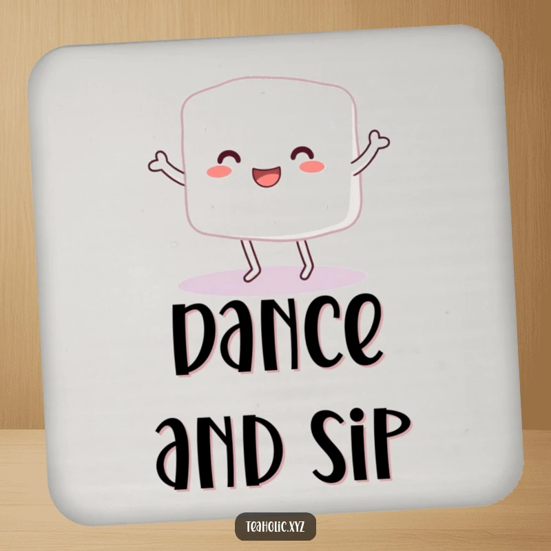 Funny Sugar Cube Character Coaster: A small sugar cube with legs happily dancing.