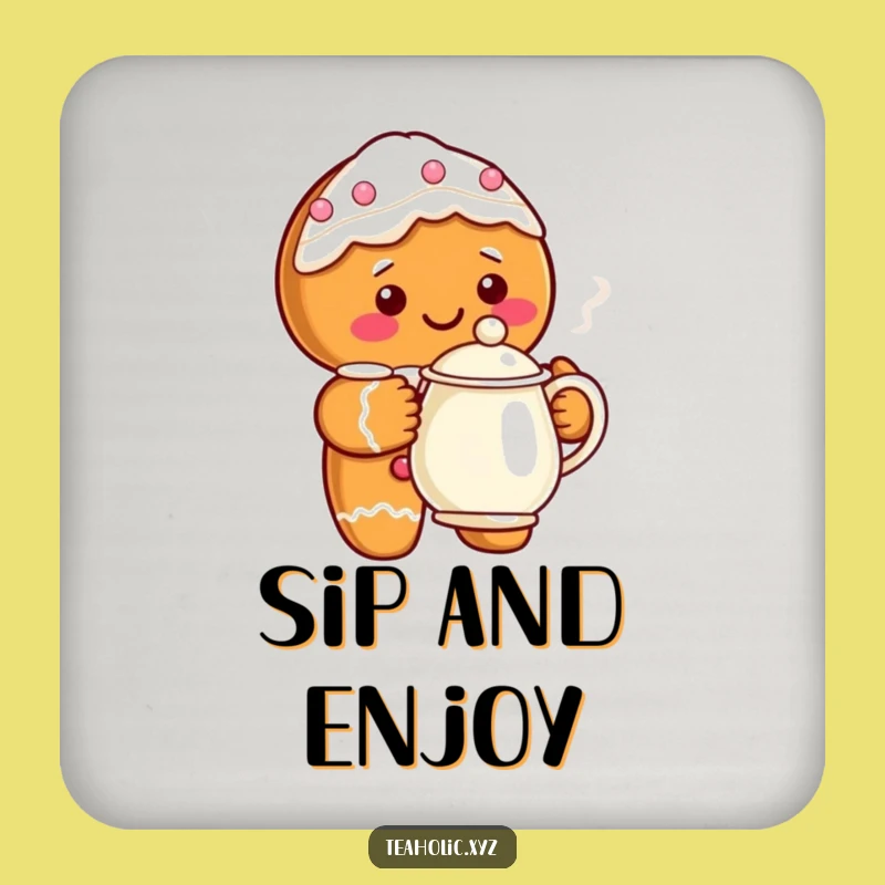 Funny Gingerbread Teapot Coasters: Protect Surfaces with Holiday Cheer, Set of Funny Gifts