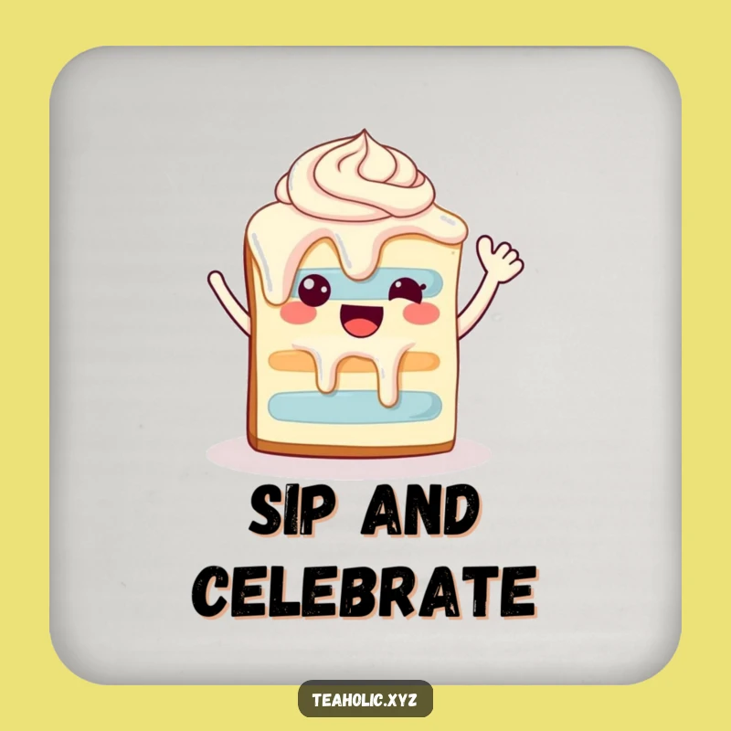 Funny Happy Cake Slice Coaster Set - Waving Dessert Drink Saver Gift