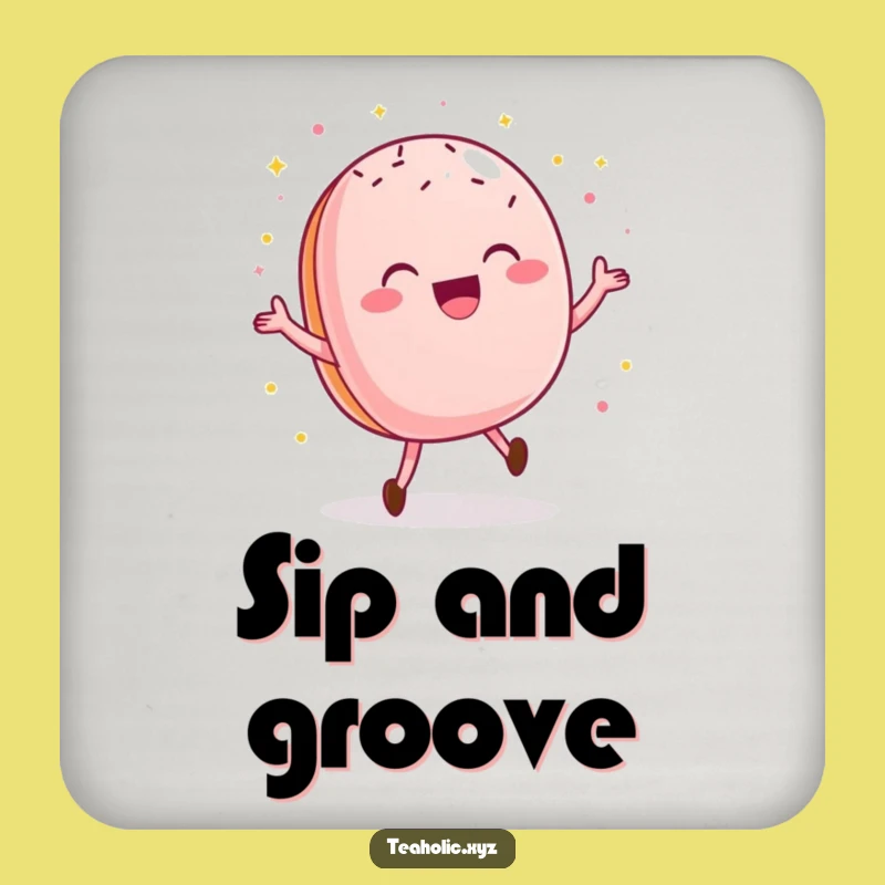Funny Macaroon Drink Coaster: Protect Surfaces with a Sweet Happy Dance
