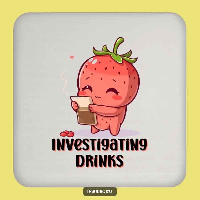 Funny Curious Strawberry Coaster Set - Teabag Inspection Drink Saver Gift