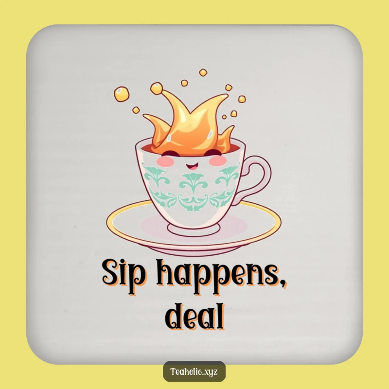 Funny Teacup Splash Coaster: Cheerful Character Protection - Stylish Funny Gift