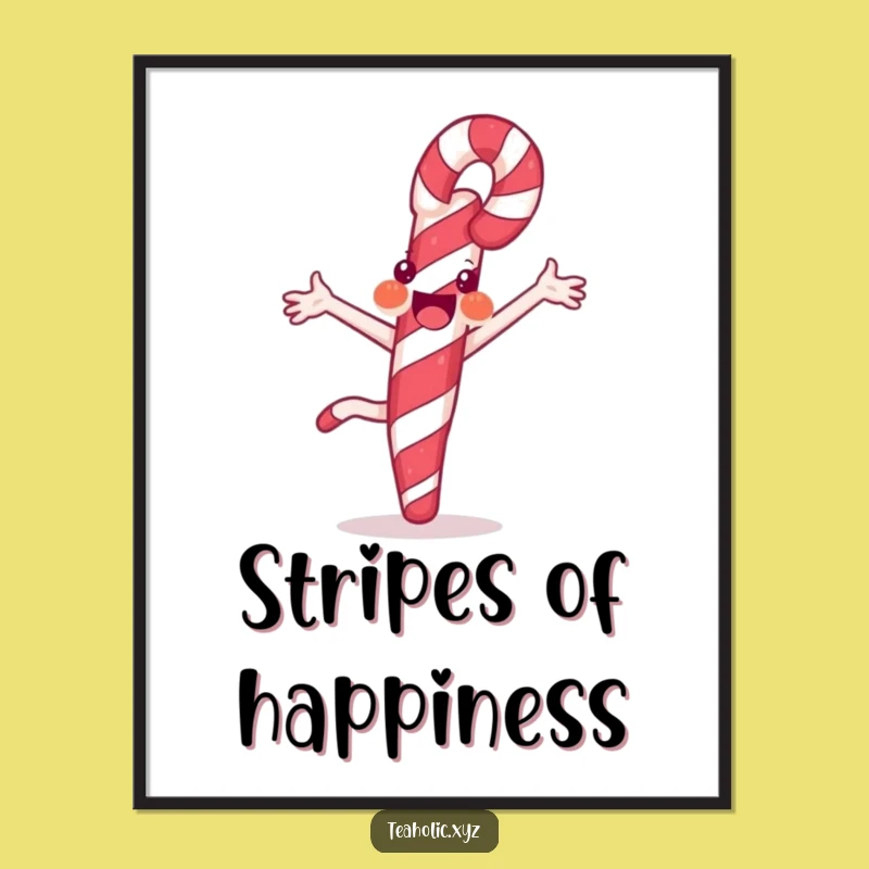 Funny Candy Cane Poster: Joyful Cartwheel Art with Striped Flair