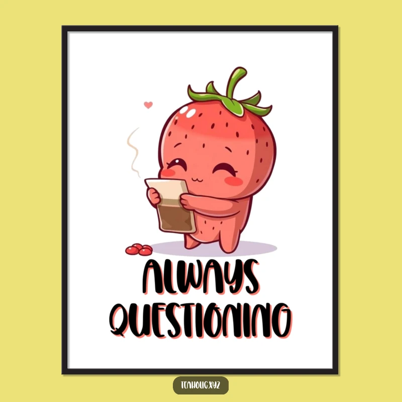 Funny Curious Strawberry Art Print - Teabag Investigation Decor Gift