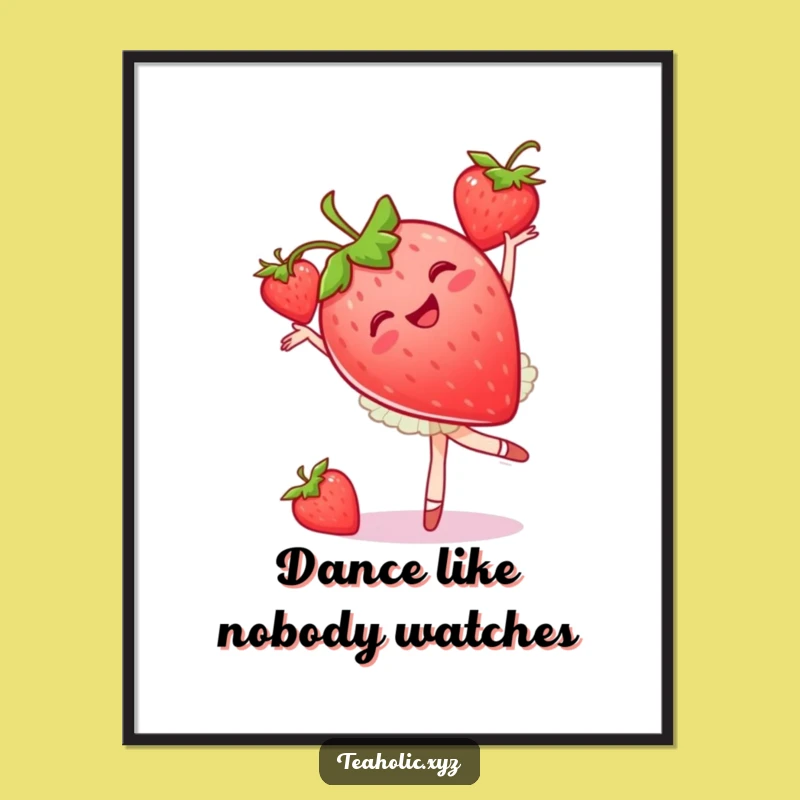 Funny Strawberry Ballet Poster: Joyful Pirouette Art, Whimsical Gift Decor