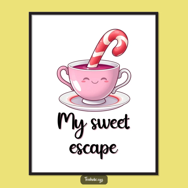 Funny Candy Cane Art Poster: Whimsical Tea Time Delight, Ideal Funny Gift