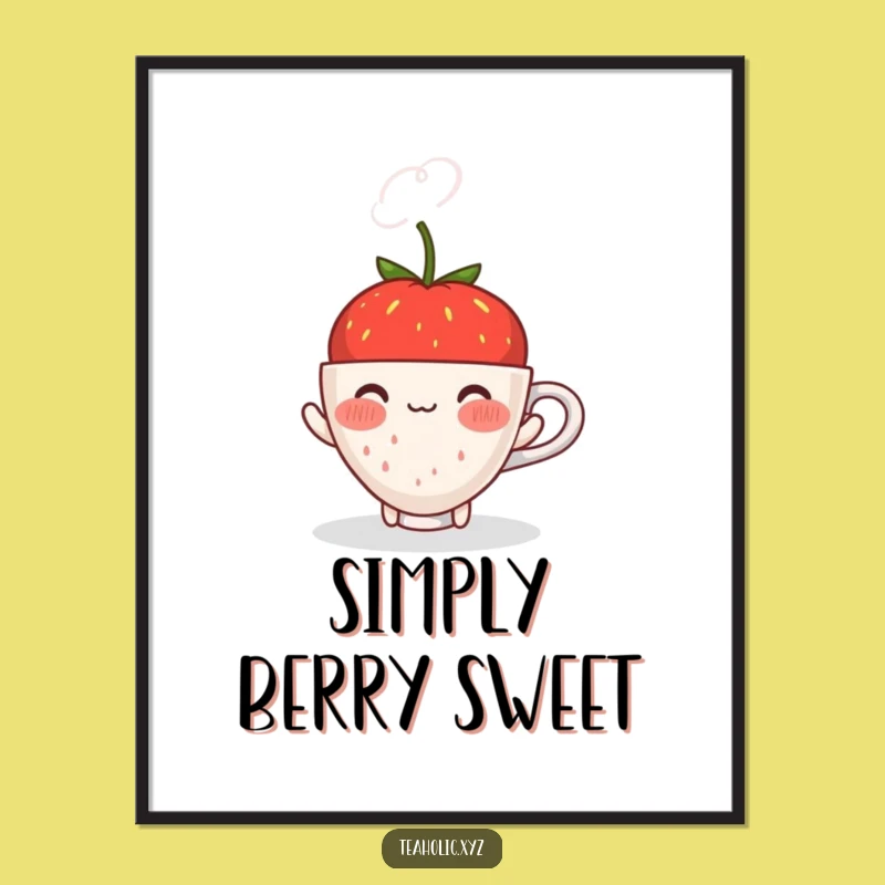 Funny Strawberry Art Poster: Sweet & Shy Charm, Ideal Funny Gift
