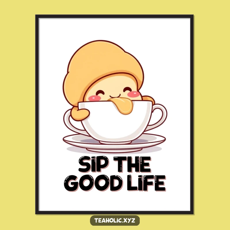Funny Croissant Teacup Poster: Decorate Your Space with Morning Humor