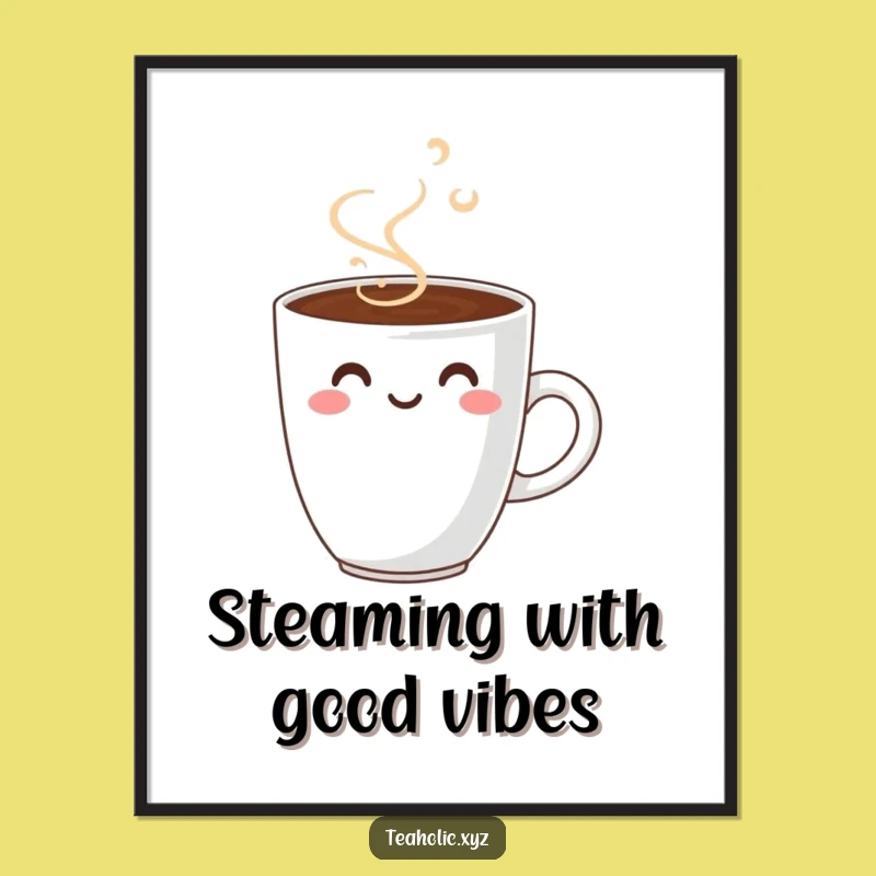 Funny Smiling Coffee Cup Poster - Vibrant Wall Art for Coffee Lovers