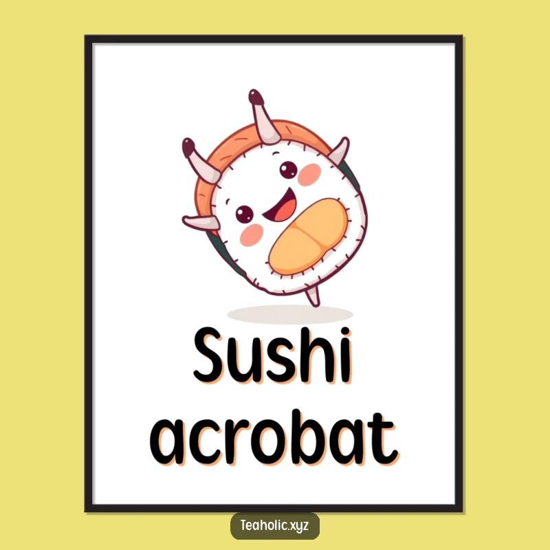 Funny Sushi Somersault Poster: Playful Food Art, Great Funny Gift for Kitchen Decor