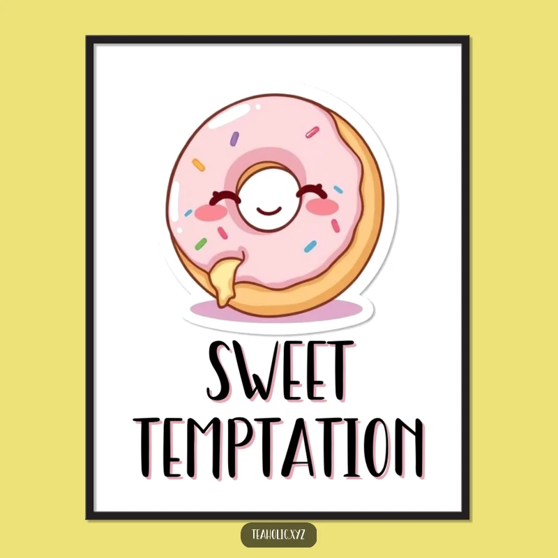 Funny Donut Art Poster - Happy Winking Donut with Bite, Sweet Decor