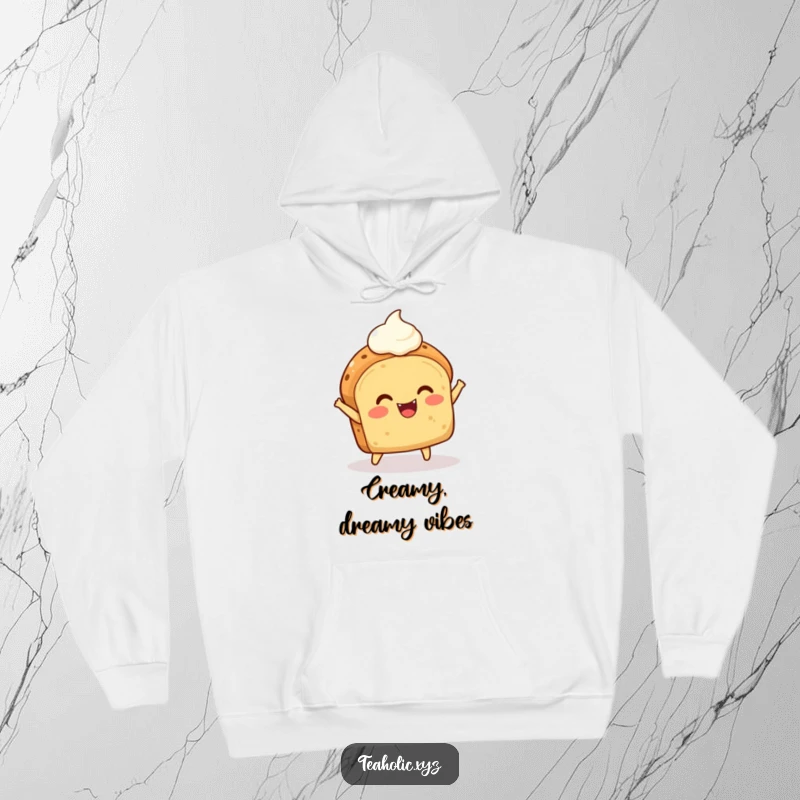 Funny Scone Hoodie: A delighted scone with a dollop of cream bounces joyfully, exuding sweet, humorous energy.