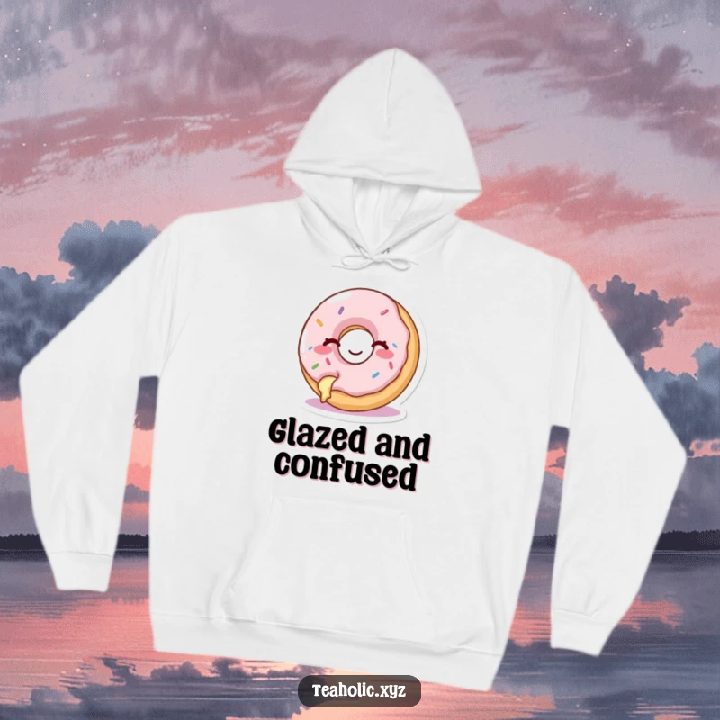 Funny hoodie with a happy donut with a bite taken out, winking cheekily, perfect for cozying up.